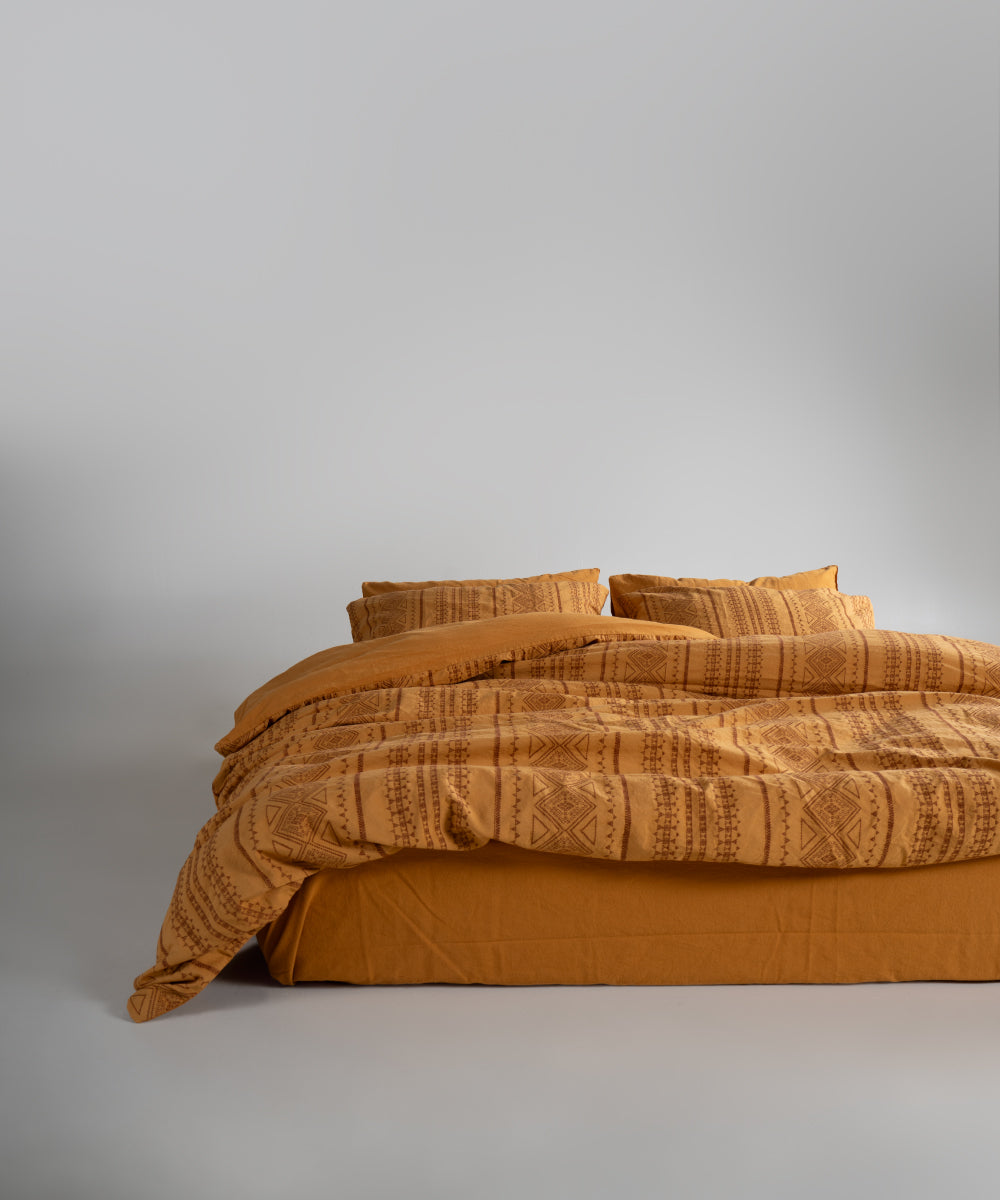 %100 Pamuk Stonewash Nevresim Takımı Coastal Trio - Mustard