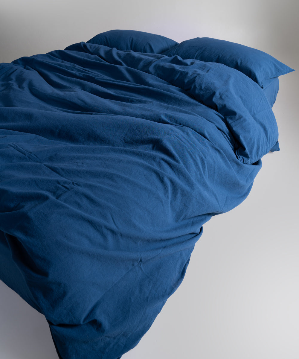 Stonewash 100% Yıkanmış Pamuk Nevresim Takımı Dress Blue