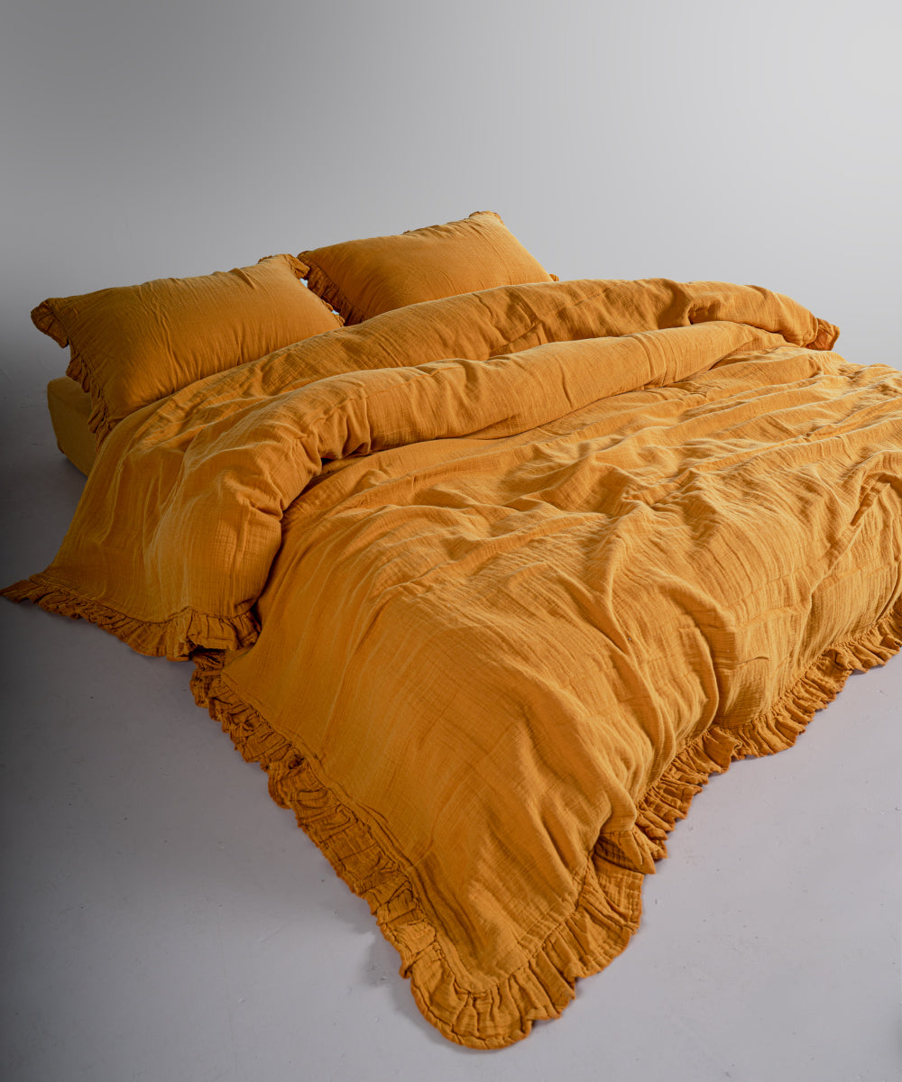 %100 Pamuk Yıkamalı Exclusive Müslin Çarşaf Set - Mustard