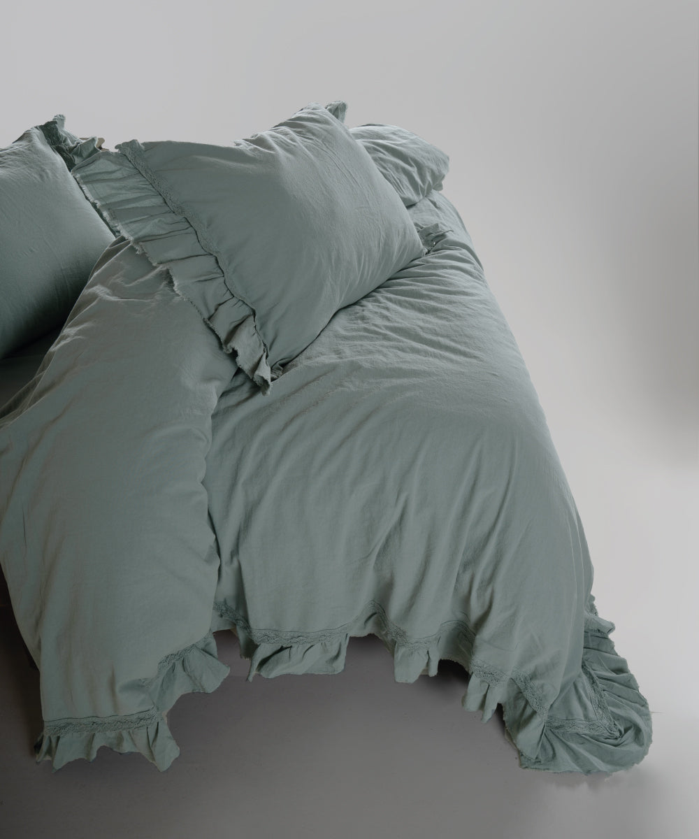 %100 Pamuk Stonewash Nevresim Takımı - Francesca Natural Green