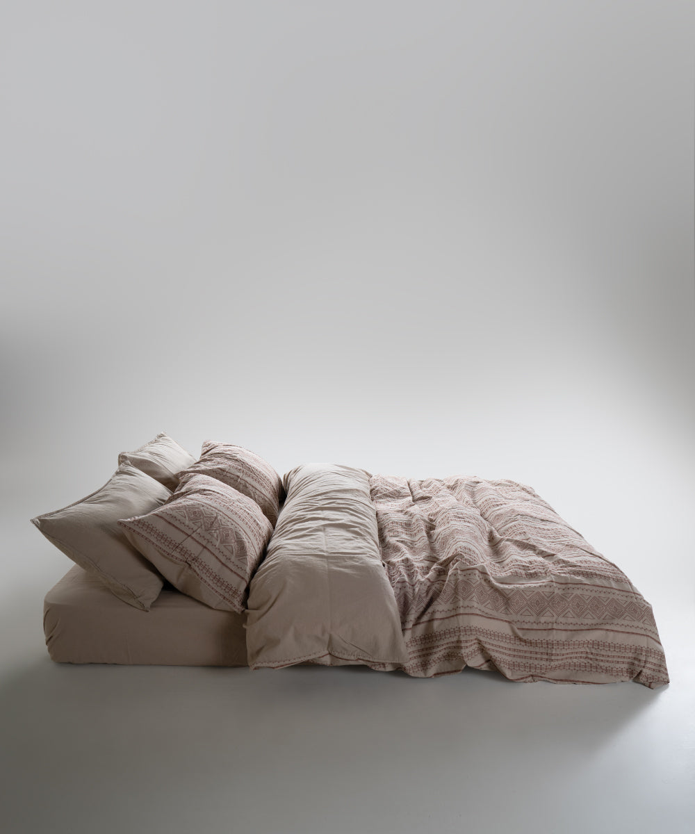 %100 Pamuk Stonewash Nevresim Takımı Coastal Trio - Oxford Tan