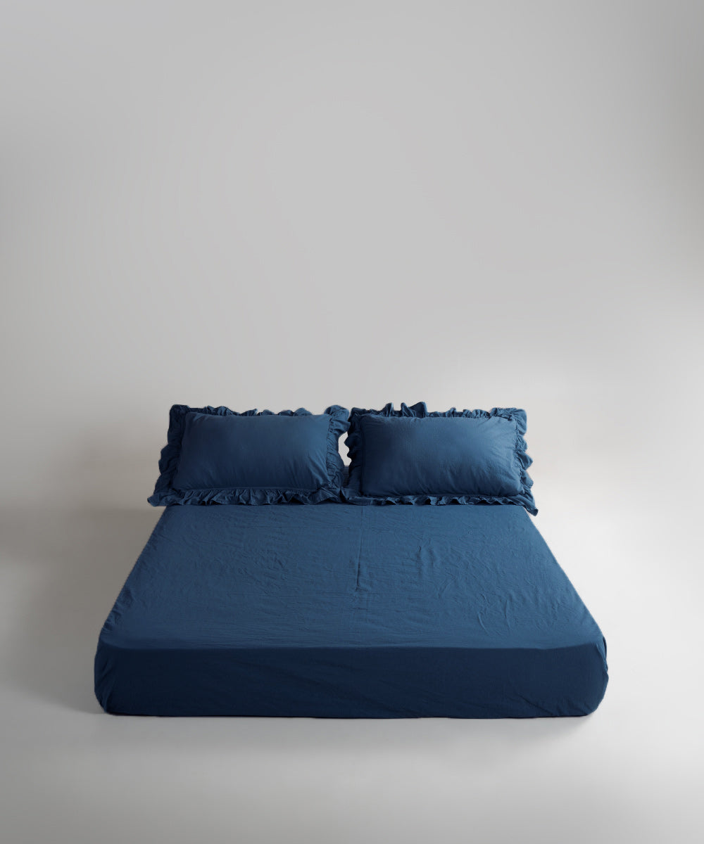 Stonewash 100% Yıkanmış Pamuk Exclusive Çarşaf Set Dress Blue