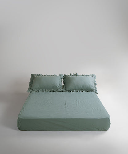 Stonewash 100% Yıkanmış Pamuk Exclusive Çarşaf Set Natural Green