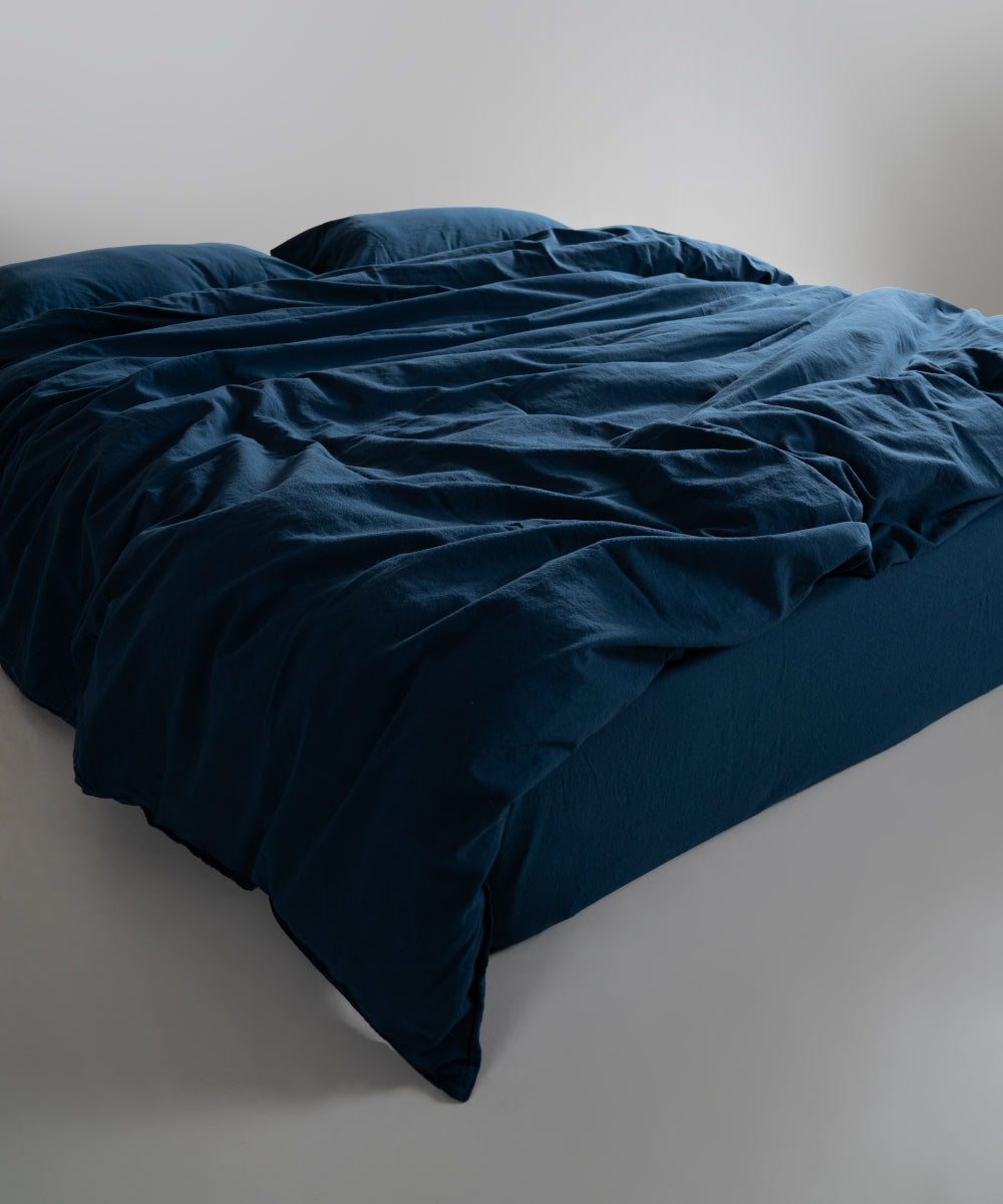 Stonewash 100% Yıkanmış Pamuk Nevresim Takımı Dress Blue