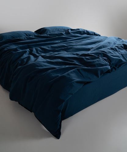 Stonewash 100% Yıkanmış Pamuk Nevresim Takımı Dress Blue