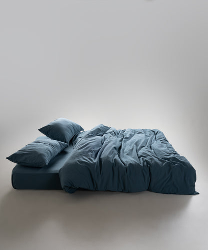 Stonewash 100% Yıkanmış Pamuk Çarşaf Set Akdeniz Mavisi