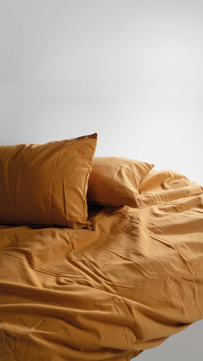 Stonewash 100% Yıkanmış Pamuk Nevresim Seti Mustard