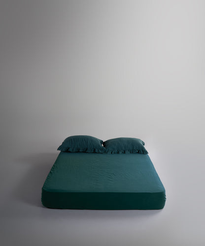 %100 Pamuk Yıkamalı Exclusive Müslin Çarşaf Set - Dark Green
