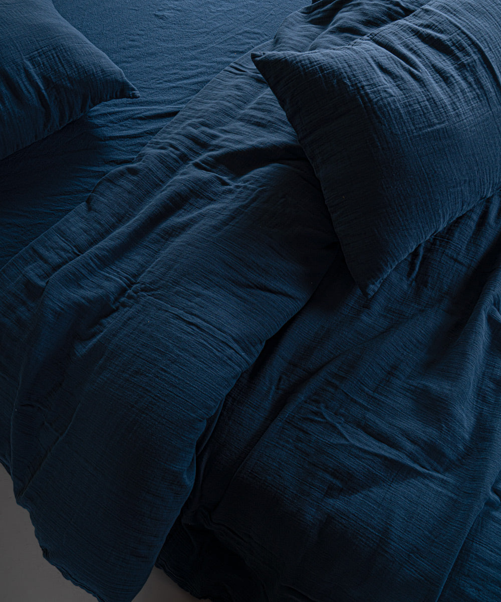 %100 Pamuk Yıkamalı Müslin Yastık Kılıfı - Dress Blue