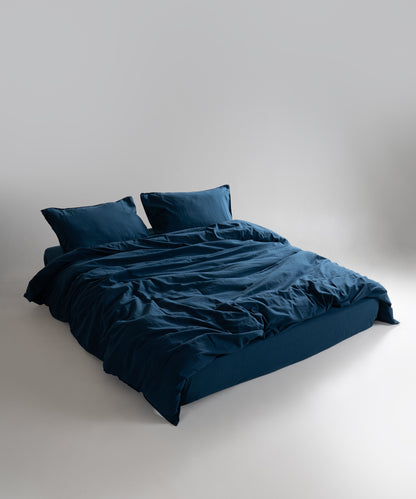 Stonewash 100% Yıkanmış Pamuk Nevresim Takımı Dress Blue