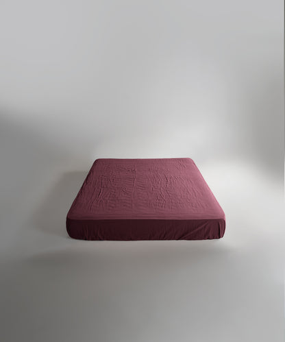Stonewash 100% Yıkanmış Pamuk Çarşaf Raspberry