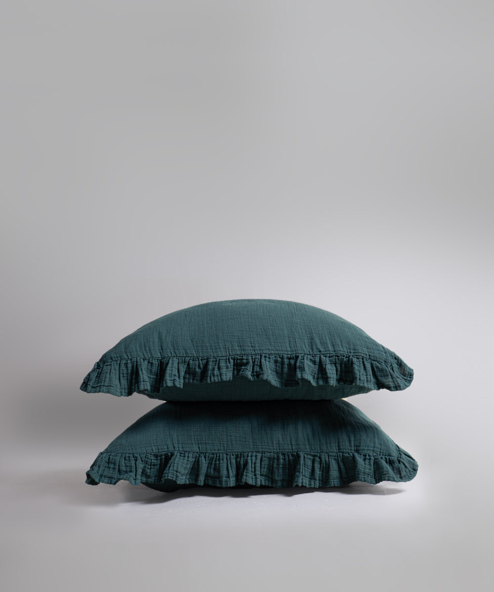 %100 Pamuk Yıkamalı Exclusive Müslin Yastık Kılıfı - Dark Green