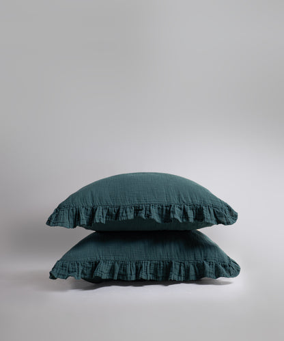 %100 Pamuk Yıkamalı Exclusive Müslin Yastık Kılıfı - Dark Green