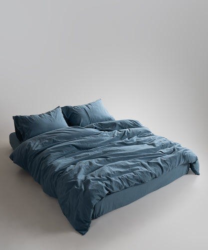 Stonewash 100% Yıkanmış Pamuk Çarşaf Set Akdeniz Mavisi