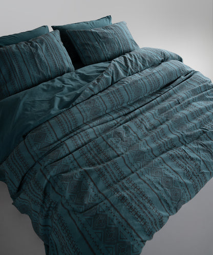Stonewash 100% Yıkanmış Pamuk Nevresim Takımı Coastal Trio - Dark Green