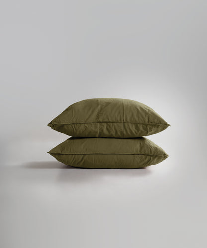 Stonewash 100% Yıkanmış Pamuk Yastık Kılıfı Olive