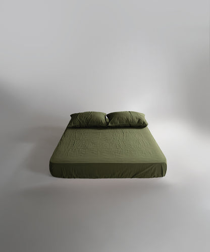 Stonewash 100% Yıkanmış Pamuk Çarşaf Set Capulet Olive