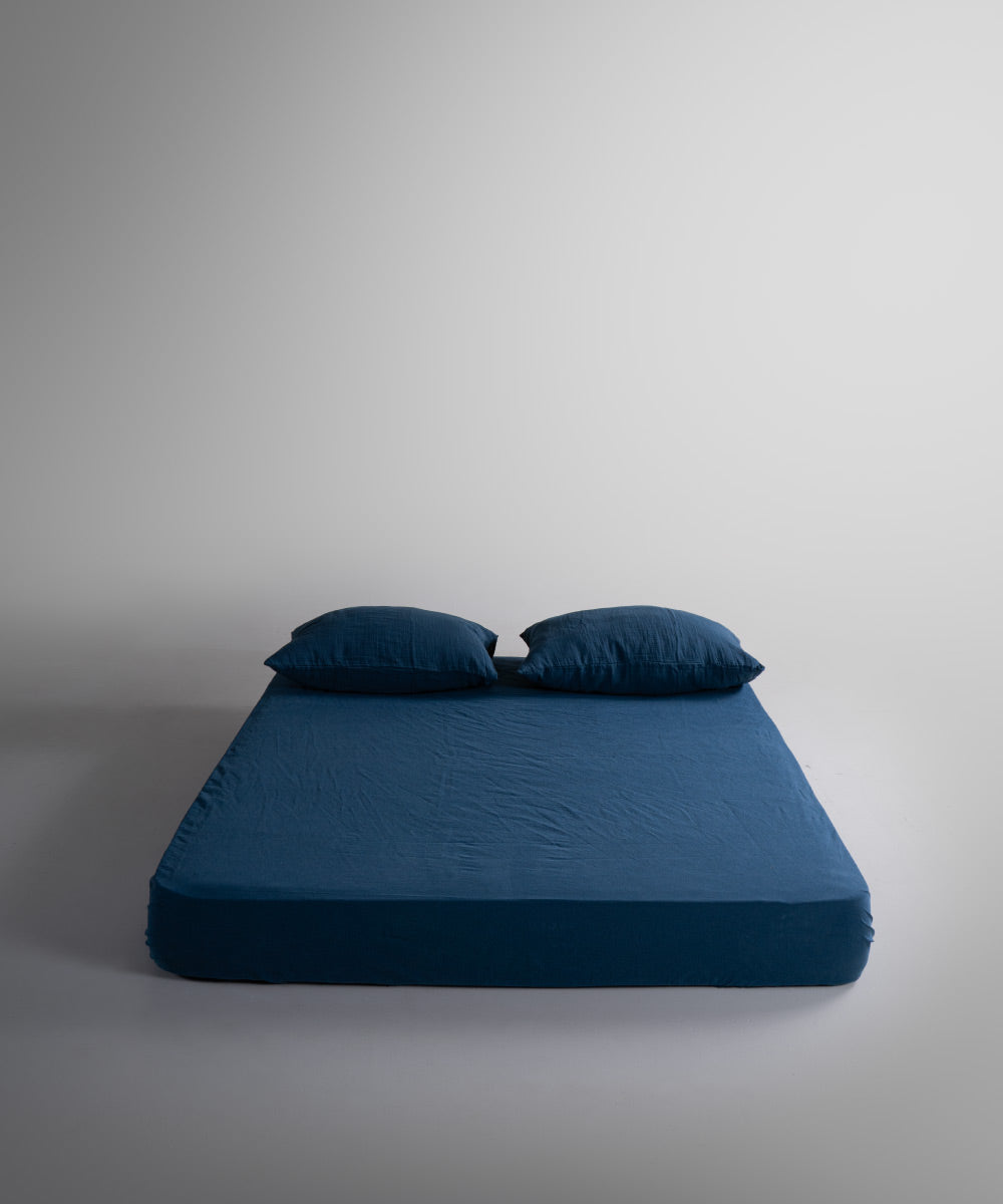 %100 Pamuk Yıkamalı Müslin Çarşaf Set - Dress Blue