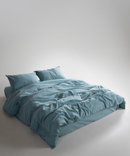 Stonewash 100% Yıkanmış Pamuk Çarşaf Set Mineral Blue