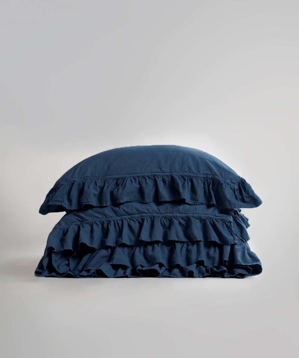 Stonewash 100% Yıkanmış Pamuk Exclusive Nevresim Set Dress Blue
