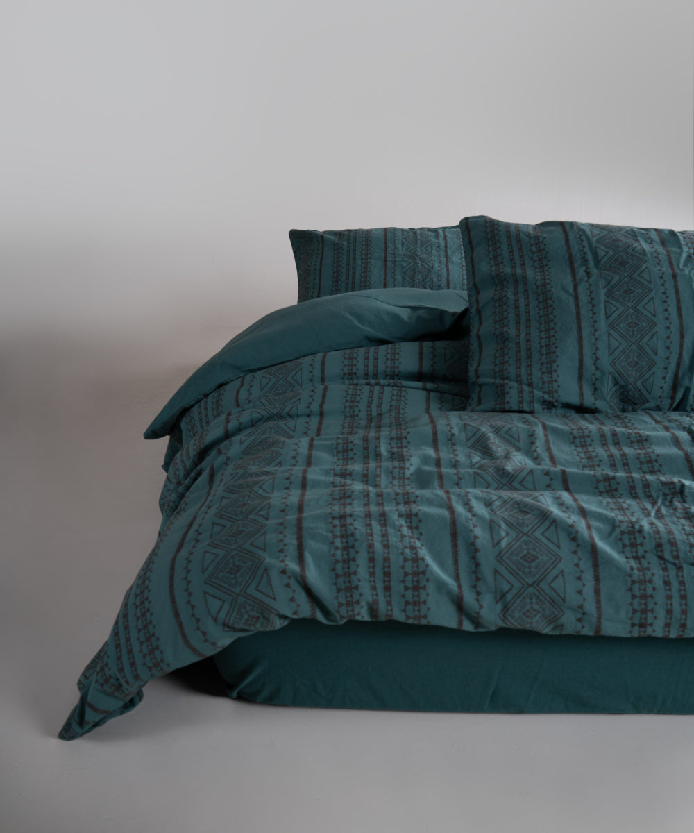 %100 Pamuk Stonewash Nevresim Takımı Coastal Trio - Dark Green