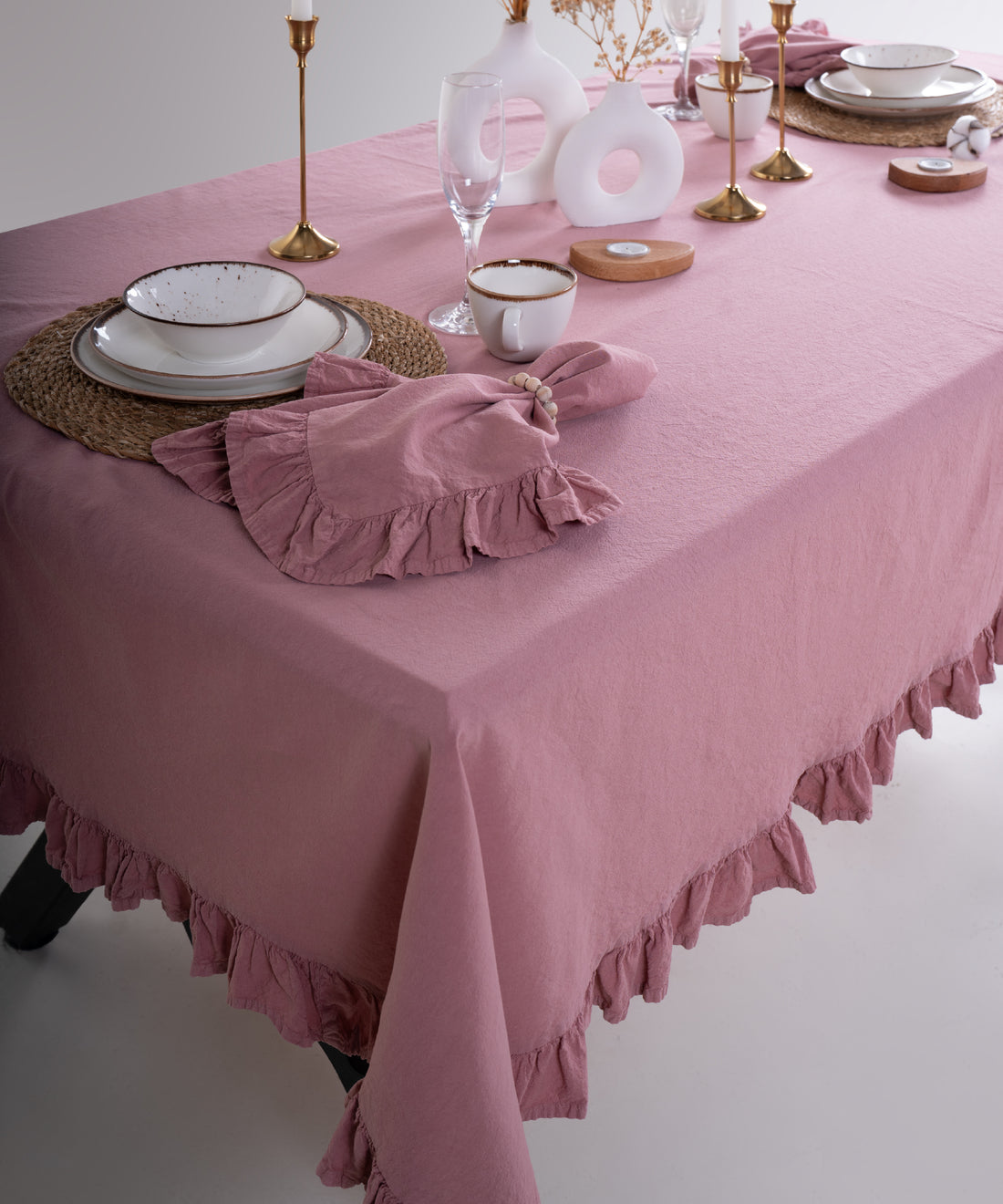 Stonewash %100 Pamuk Exclusive Masa Örtüsü Old Rose - 140X200cm