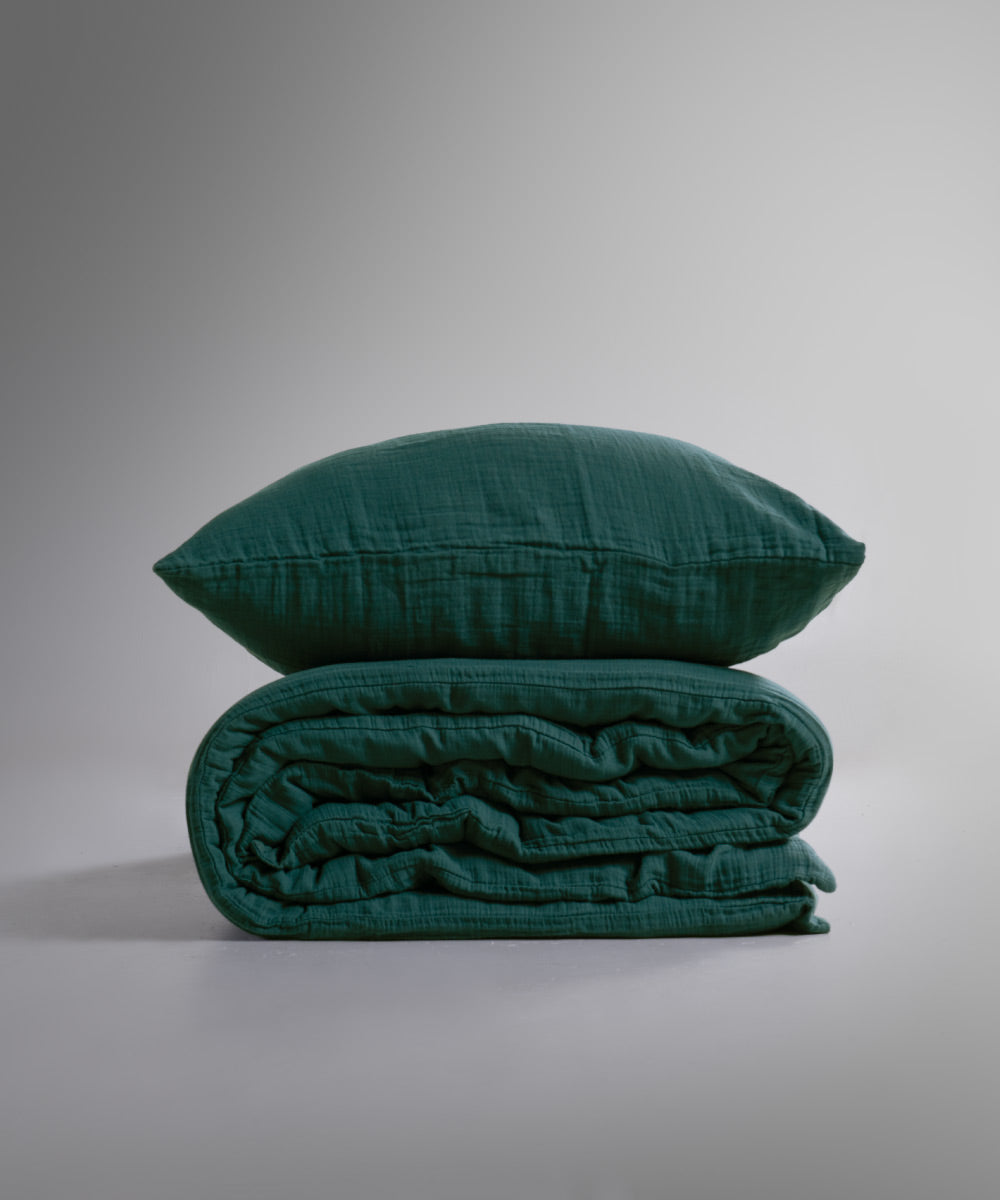 %100 Pamuk Yıkamalı Müslin Nevresim Seti - Dark Green