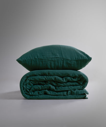 %100 Pamuk Yıkamalı Müslin Nevresim Seti - Dark Green