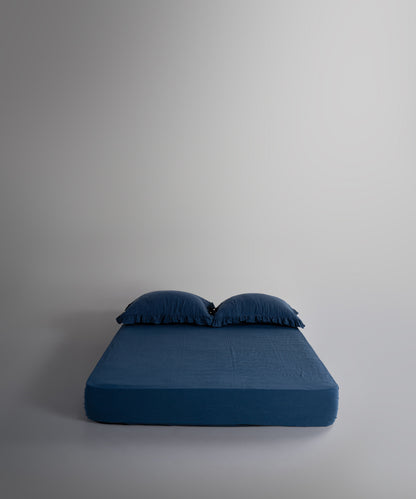 %100 Pamuk Yıkamalı Exclusive Müslin Çarşaf Set - Dress Blue