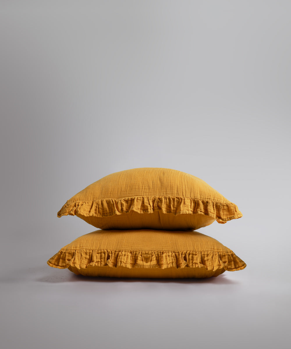 %100 Pamuk Yıkamalı Exclusive Müslin Yastık Kılıfı - Mustard