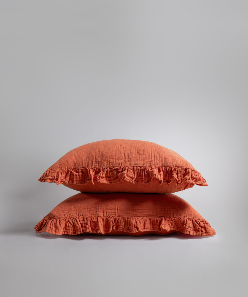 %100 Pamuk Yıkamalı Exclusive Müslin Yastık Kılıfı - Mecca Orange