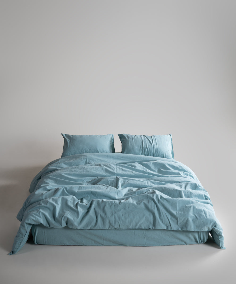 Stonewash 100% Yıkanmış Pamuk Çarşaf Set Mineral Blue
