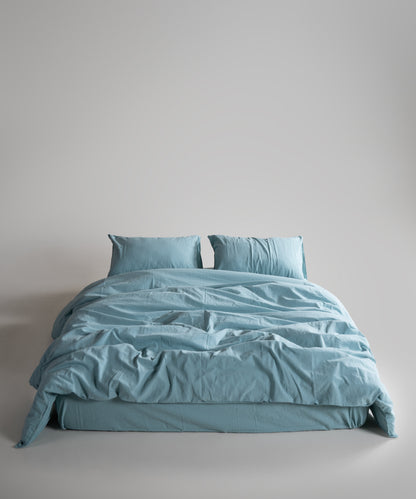 Stonewash 100% Yıkanmış Pamuk Çarşaf Set Mineral Blue
