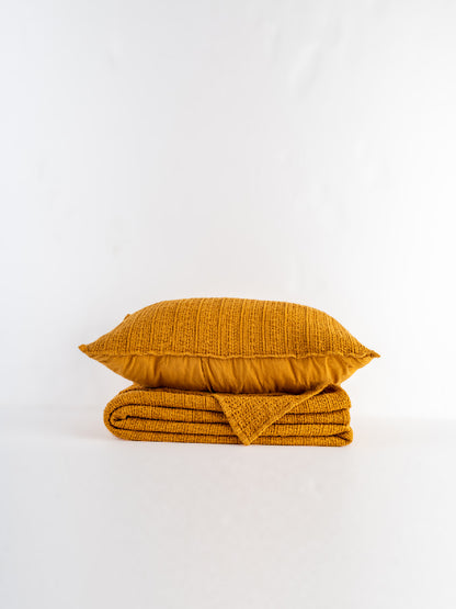 Waffle 100% Pamuk Stonewashed Yatak Örtüsü Mustard