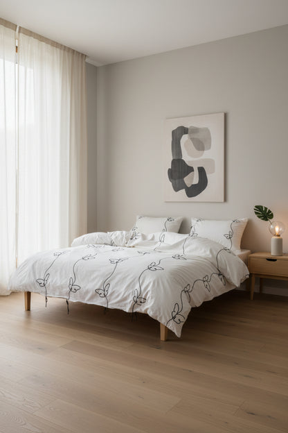 Kelebek nakışlı %100 pamuk stonewashed nevresim takımı Snow White renk çift kişilik ve tek kişilik seçenekleri