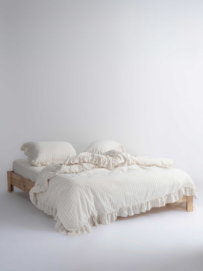 Leila yoğun lacivert çizgili ipliği boyalı %100 pamuk garmentwash nevresim takımı 200x220