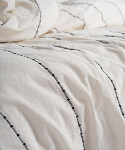 Vilnus ipliği boyalı çizgili pamuk nevresim takımı yumuşak garmentwash doku detayı