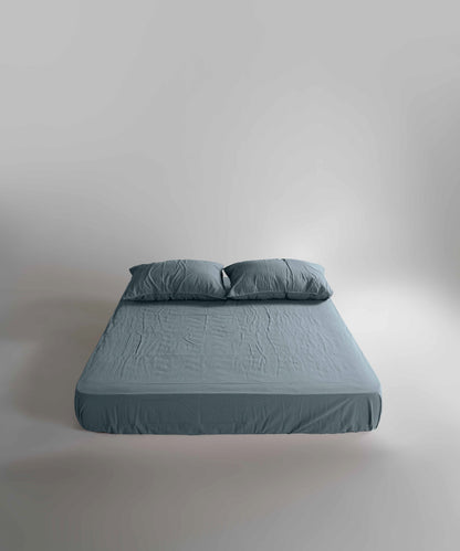 Stonewash 100% Yıkanmış Pamuk Çarşaf Set Akdeniz Mavisi