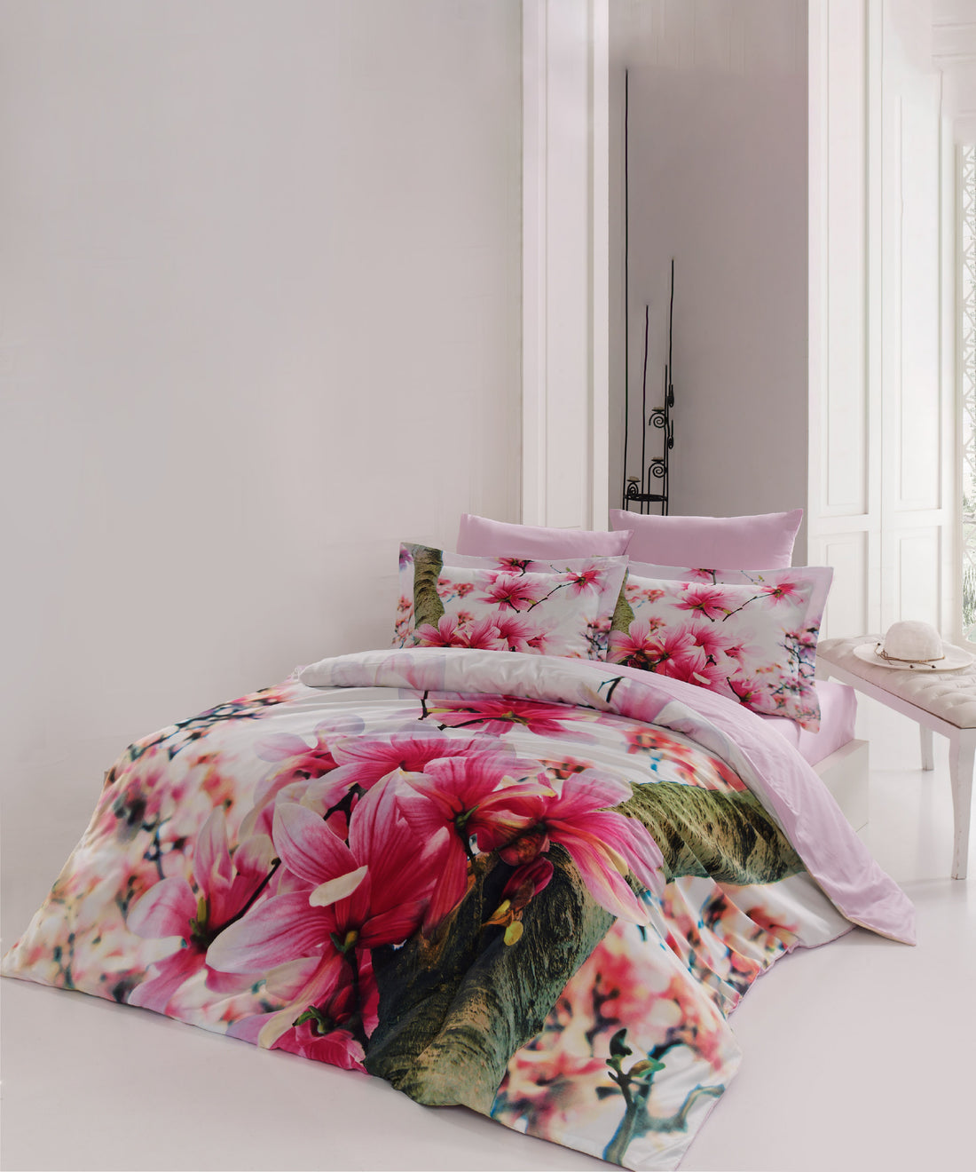 %100 Pamuk Baskılı Saten Nevresim Takımı - Bloom