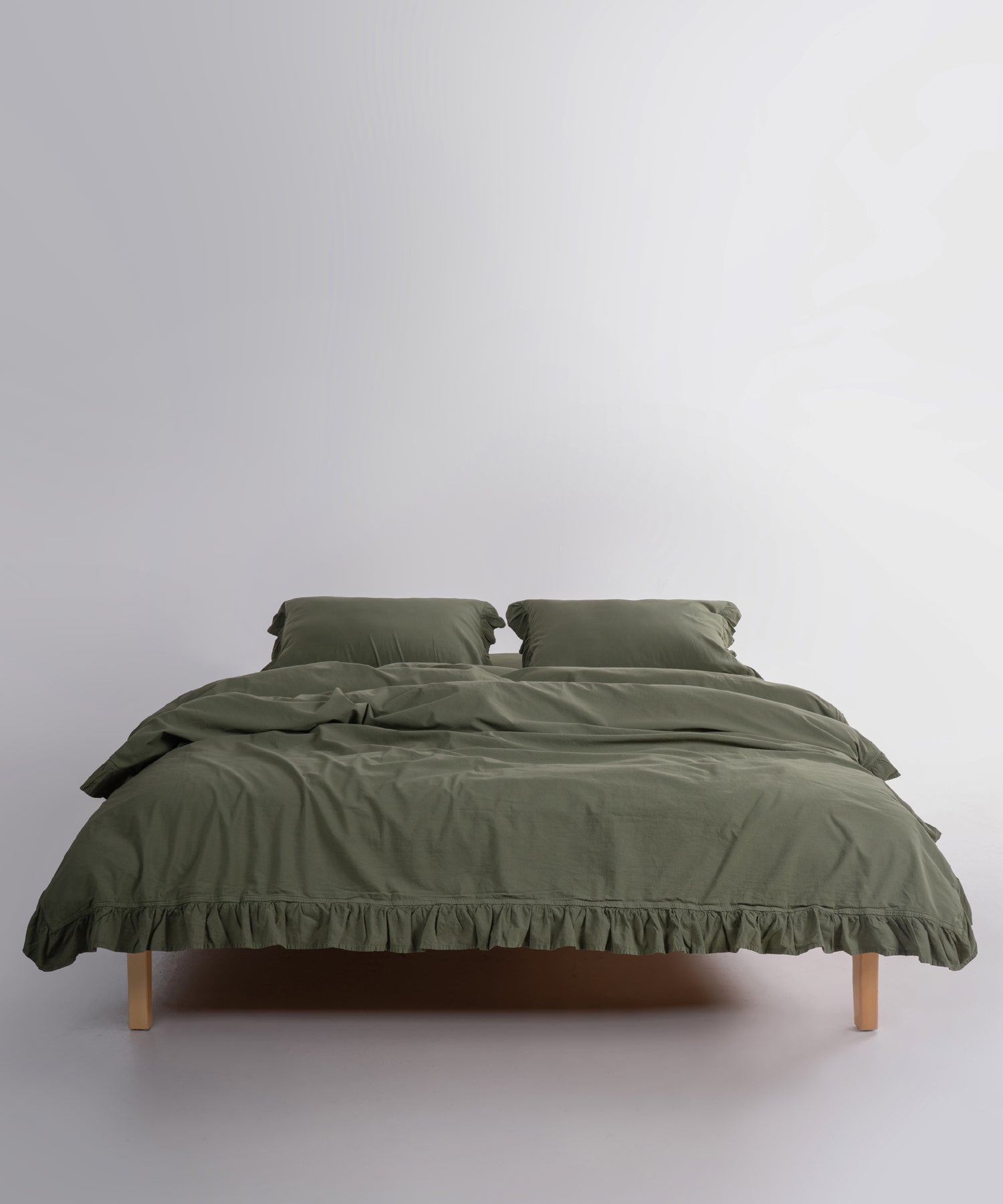 Stonewash Exclusive 100% Soft Pamuk Yastık Kılıfı Fırfırlı Capulet Olive