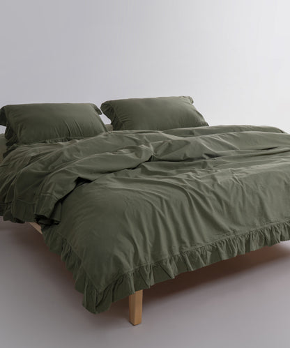 Exclusive Stonewash 100% Yıkanmış Pamuk Nevresim Seti Capulet Olive
