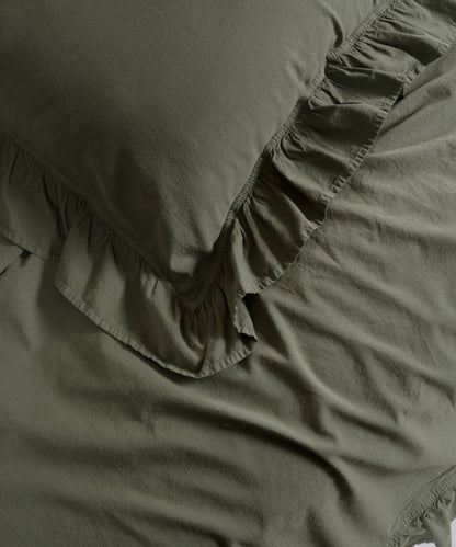 Stonewash Exclusive 100% Soft Pamuk Yastık Kılıfı Fırfırlı Capulet Olive