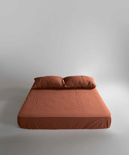 Stonewash 100% Yıkanmış Pamuk Çarşaf Set Cinnomon Stick