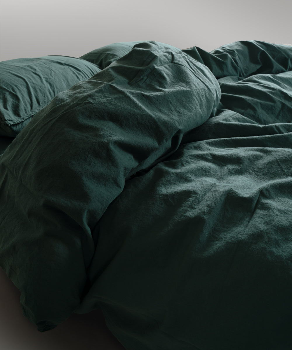 Stonewash 100% Yıkanmış Pamuk Nevresim Takımı Dark Green