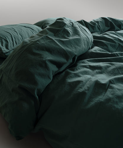 Stonewash 100% Yıkanmış Pamuk Nevresim Takımı Dark Green