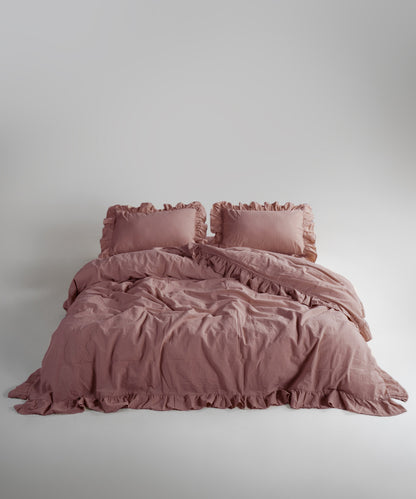 Stonewash 100% Yıkanmış Pamuk Exclusive Nevresim Set Old Rose