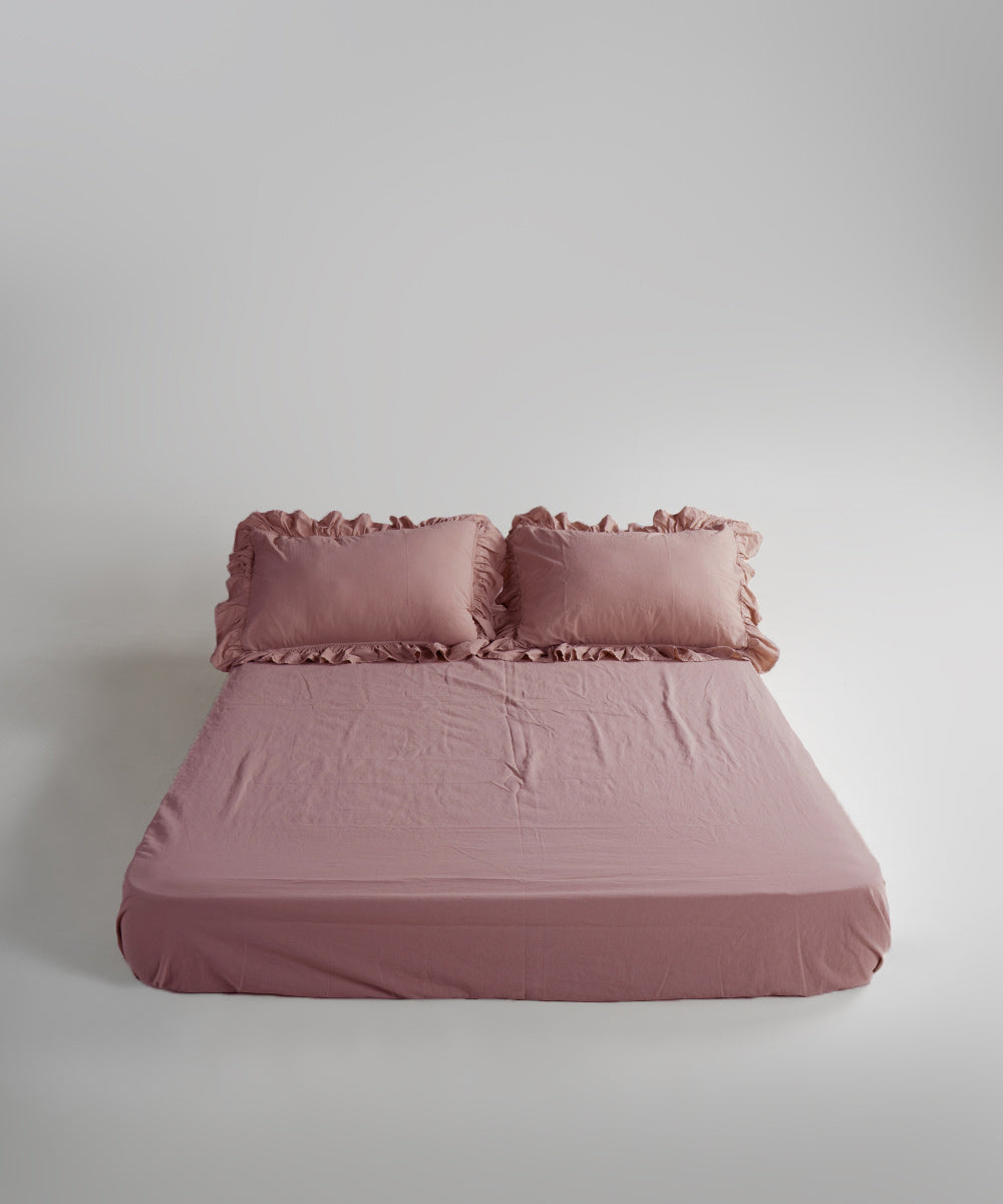 Stonewash 100% Yıkanmış Pamuk Exclusive Çarşaf Set Old Rose