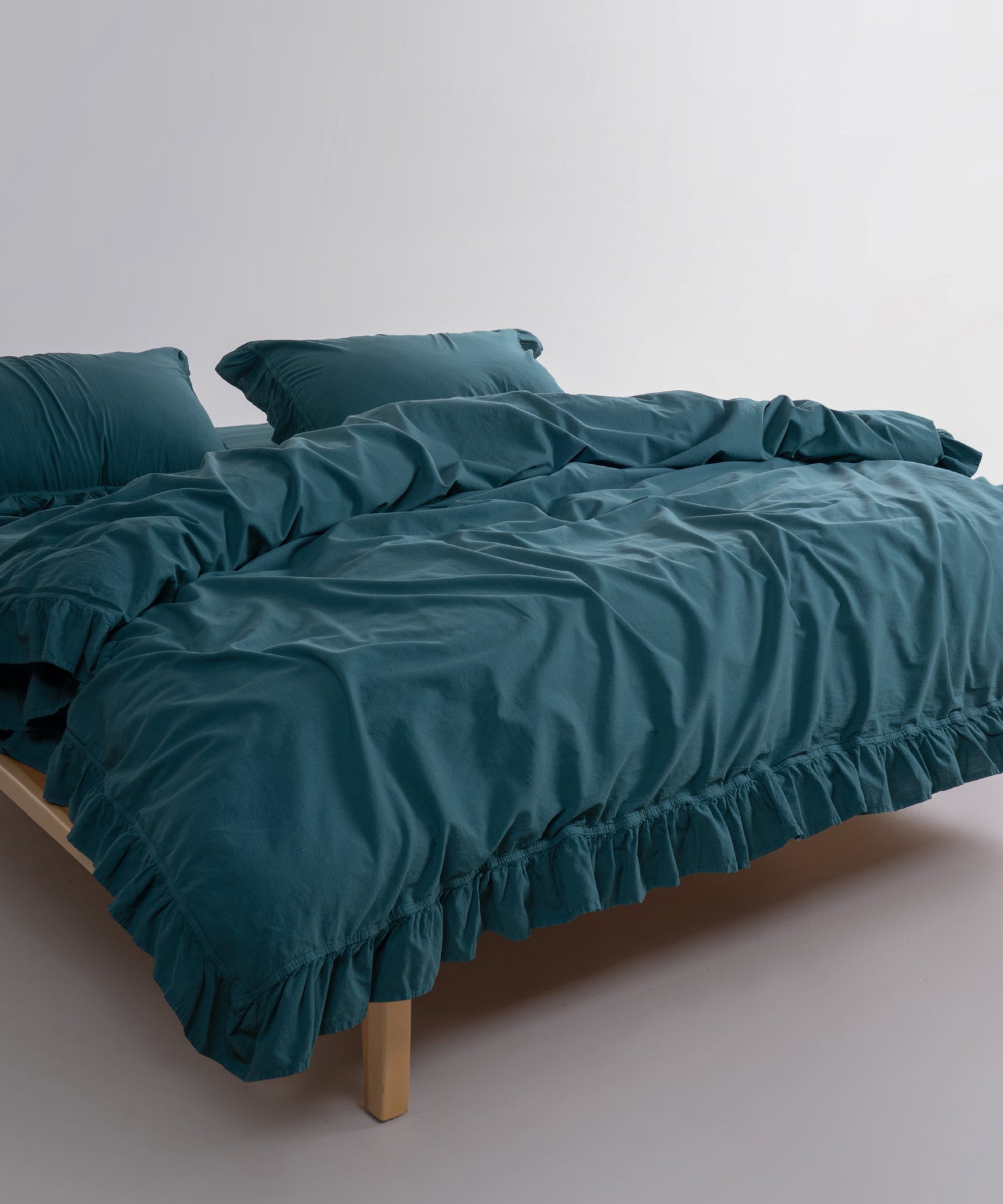 Exclusive Stonewash 100% Yıkanmış Pamuk Nevresim Takımı Dark Green