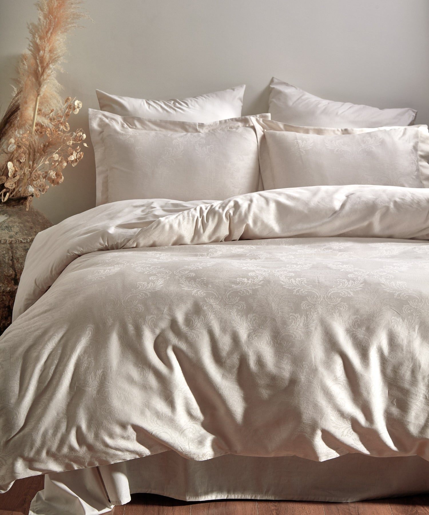 %100 Pamuk Jakarlı Nevresim Takımı Hoten - Natural Cream