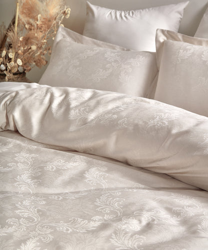 %100 Pamuk Jakarlı Nevresim Takımı Hoten - Natural Cream